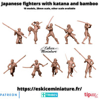 Combattants Japonais avec katana et bambou (x10)