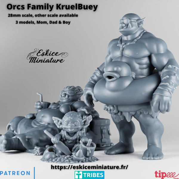 Famille Orcs à la plage (3 figurines)