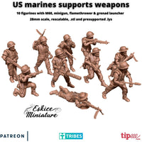 Armes de soutiens US Marines avec M60, lance grenade, minigun et lance flamme